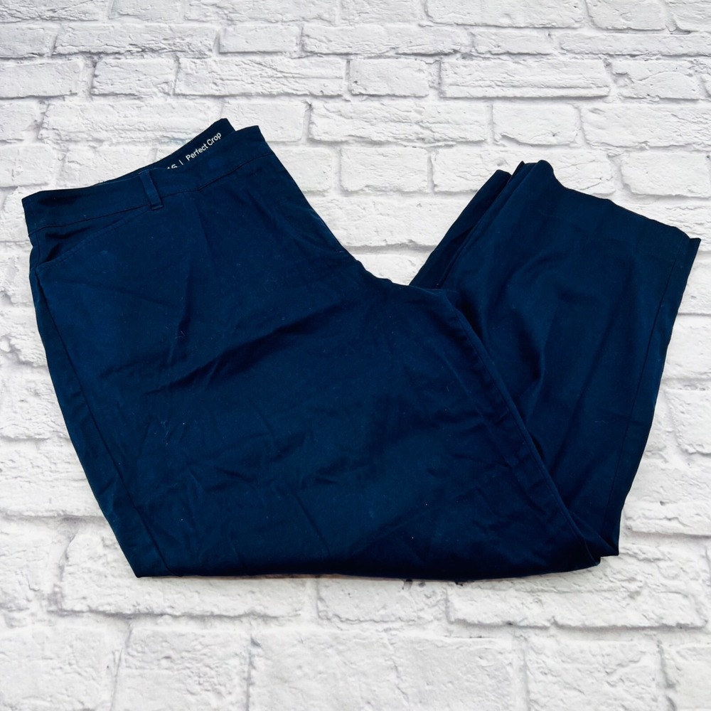 Talbots Perfect Crop Curvy Pants Navy Blue Cotton Stretch Size 16 Dress Trousers